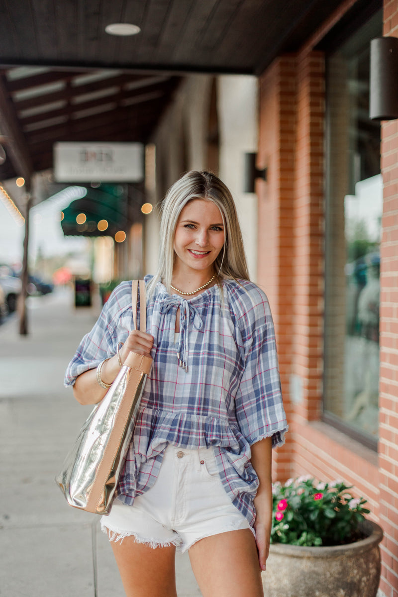 Dylan Hermosa plaid top - blue